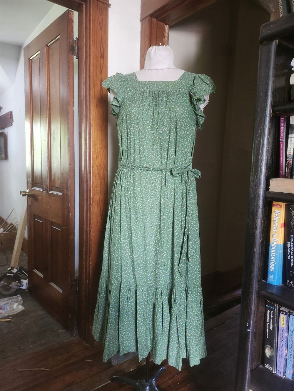 Doen Green Floral Ruffle-Sleeve Maxi Dress